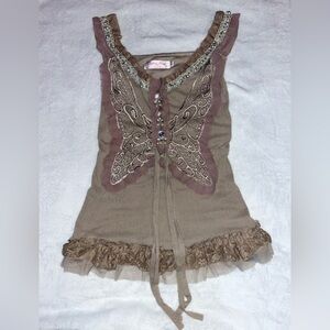 Y2K Pretty Angel Butterfly Fairy Beaded Lace Top
